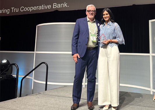 Image of Sam Varing of Tru Cooperative Bank receiving the 2026 CCUA Young Leaders Award