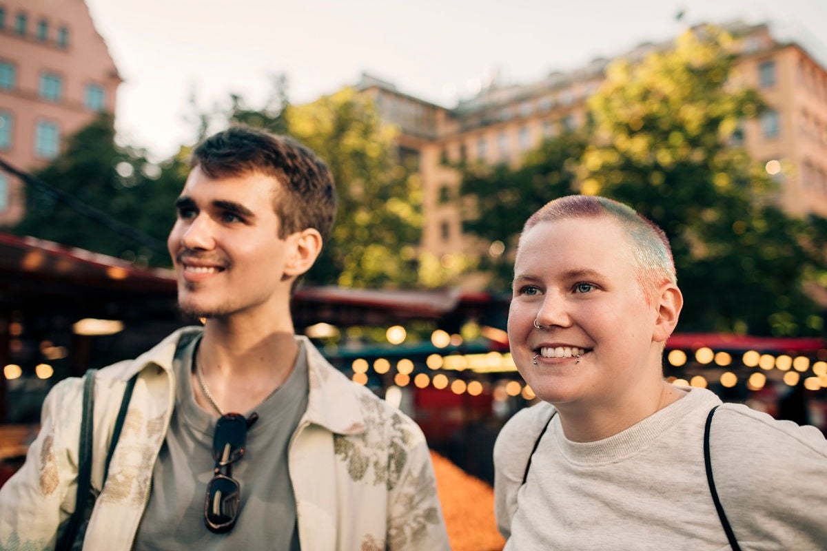 Friends enjoying urban lifestyle and everyday spending in a city while travelling